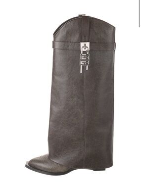 Givenchy Dark Brown Leather Over-the-Knee Western Boot with Silver Hardware
